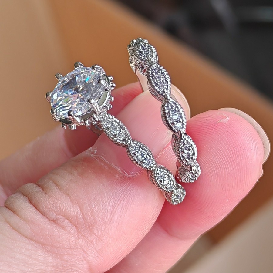 Choucong Brand Wedding Rings Vintage Jewelry 925 Sterling Silver Round Cut White Topaz CZ Diamond Gemstones Couple Women Bridal Ring Set For Lover Gif