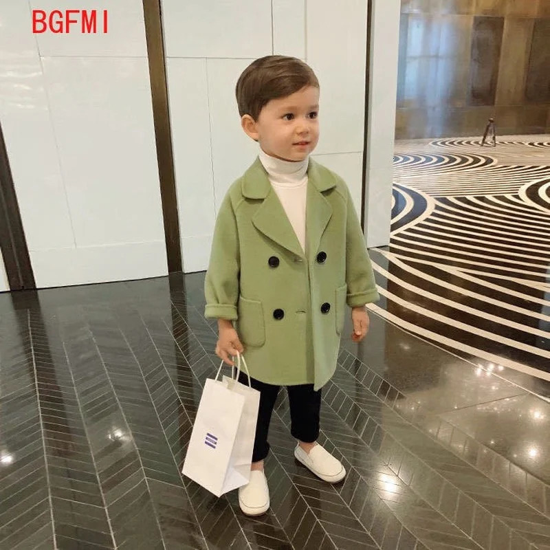 Jackets Winter Grid Boys Girl Woolen Doublebreasted Baby Boy Trench Coat Lapel Autumn Kids Outerwear Coats Spring Wool Overcoat 231027