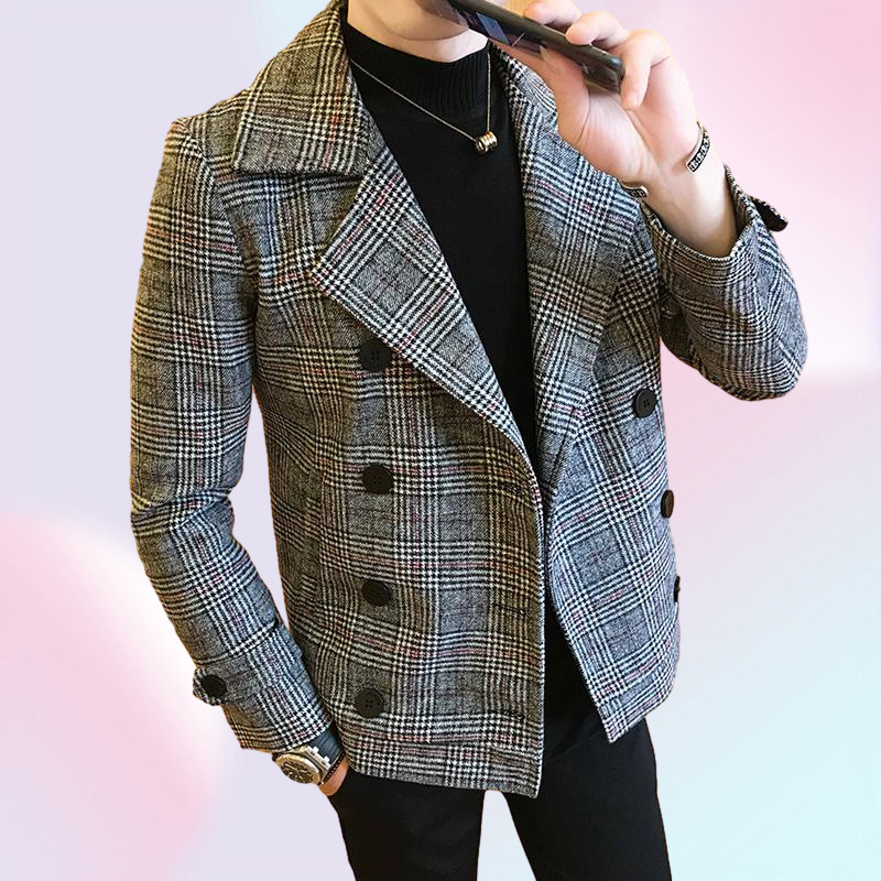 Men039s Wool Blends Brand Clothing Men High Quality Leisure Plaid Woolen Cloth CoatMale Slim Fit Winter Keep Warm Coats