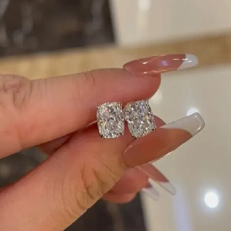 Handmade Simple Fashion Stud Earring Jewelry Solitaire 925 Sterling Silver Cushion Shape 5A Cubic Zircon Party Eternity Women Wedding Earring For Love