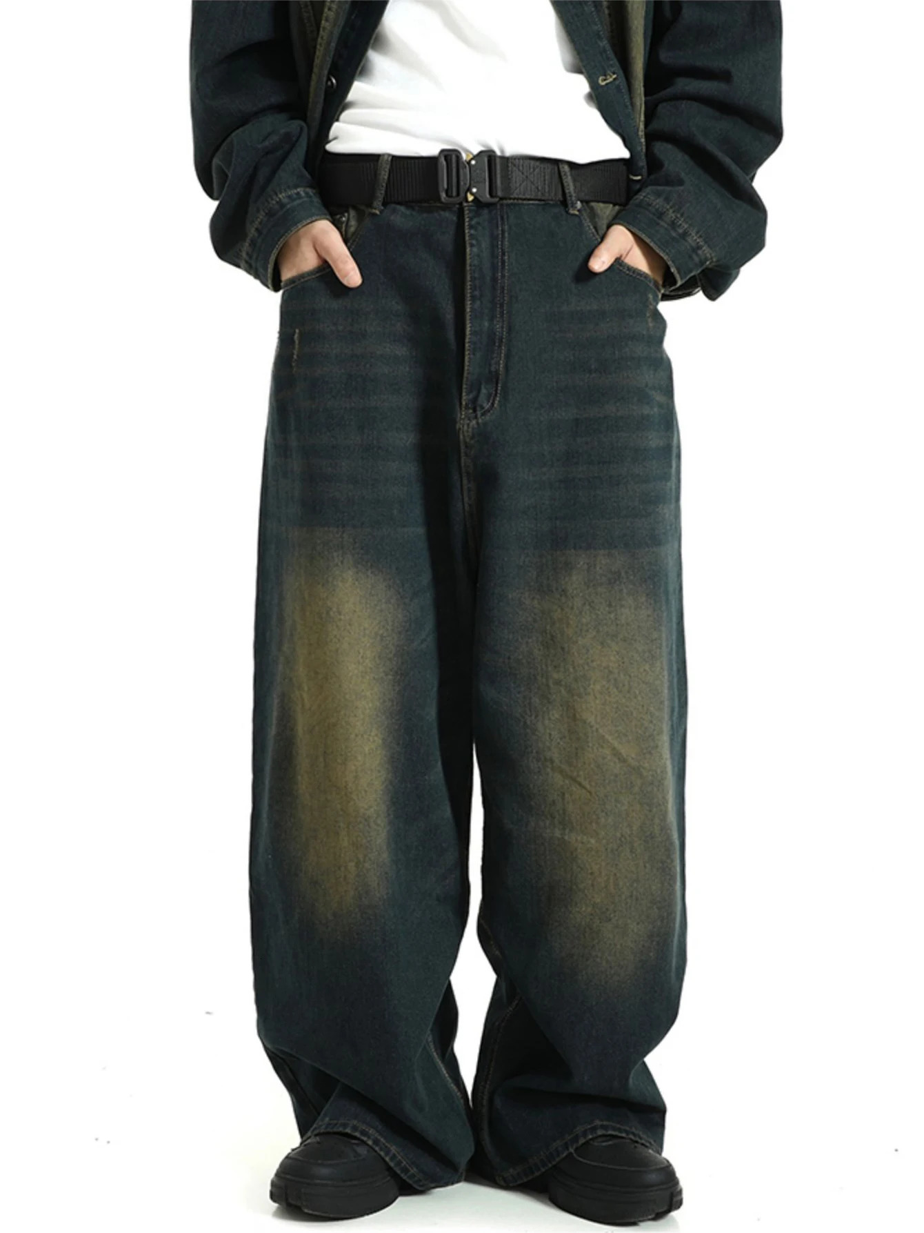 Men s Jeans REDDACHiC Big Size Green Wash Skater Men Baggy Adjust waist 90s Vintage Y2k Wide Pants Hip Hop Trousers Casual Work Wear 231027