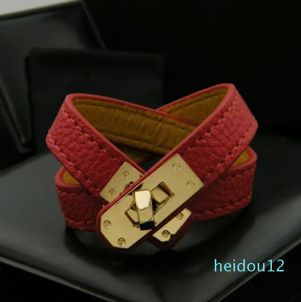 Luxury Lock Leather Litchi Pattern Men and Women's Couples Double Loop Rotary Cross Bracelet High Quality Designer Bracelet