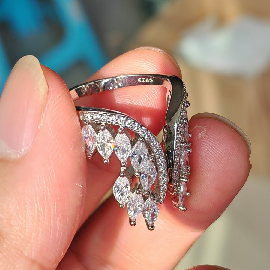 2023 Choucong Brand Wedding Rings Luxury Jewelry 925 Sterling Silver Marquise Cut White Topaz CZ Diamond Gemstones Angle Wings Women Bridal Ring Gift
