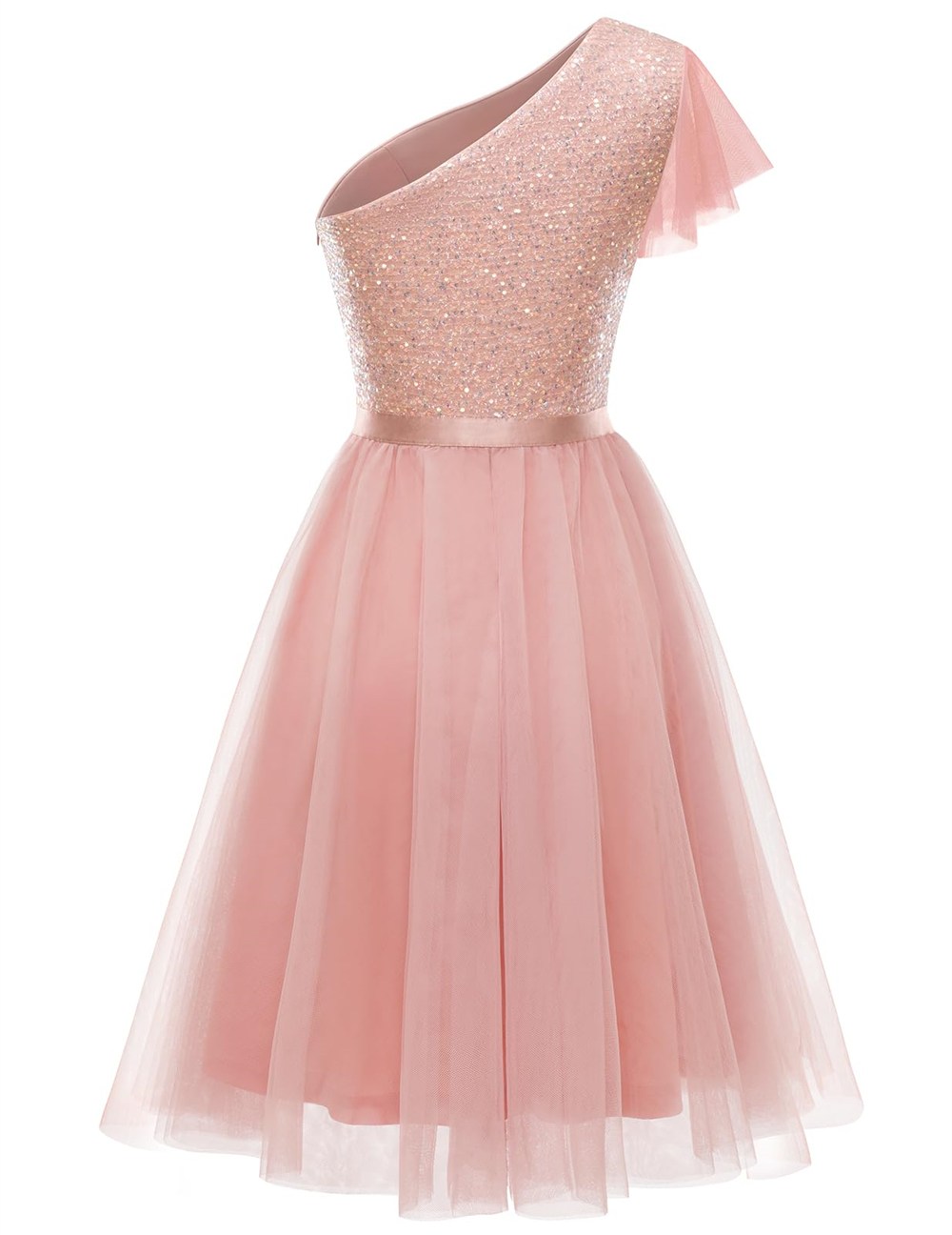 Homecoming Dresses Princess One-Shoulder Sequins Tulle A-Line Cocktail Formal Occasion Birthday Prom Graudation Cocktail Party Gowns H002