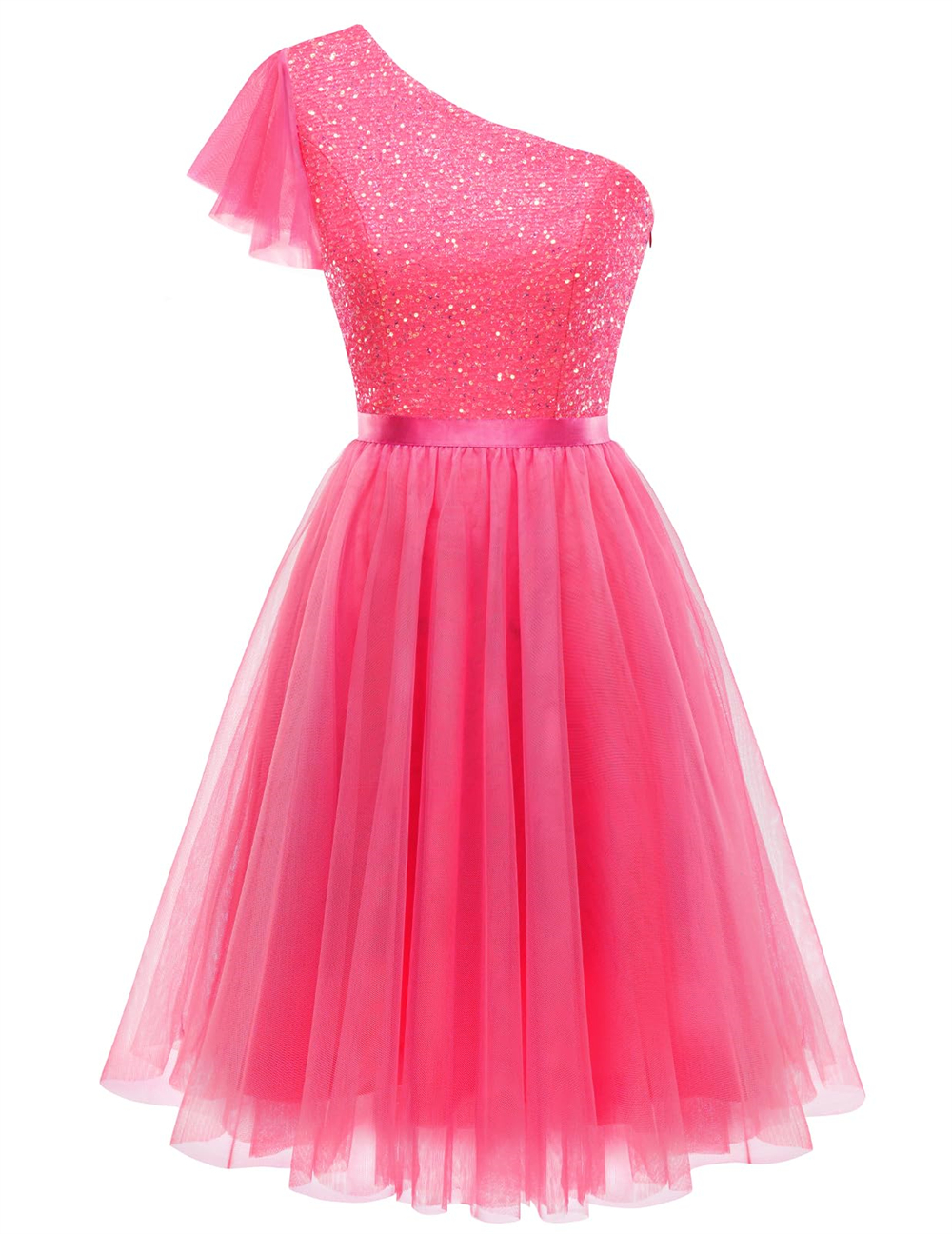 Homecoming Dresses Princess One-Shoulder Sequins Tulle A-Line Cocktail Formal Occasion Birthday Prom Graudation Cocktail Party Gowns H002