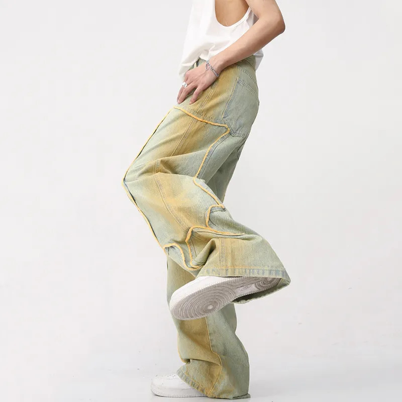 Men s Jeans IEFB High Street Male Fashion Vintage Trendy American Style Gradient Straight Denim Pants Burrs Trousers 9A8589 231027