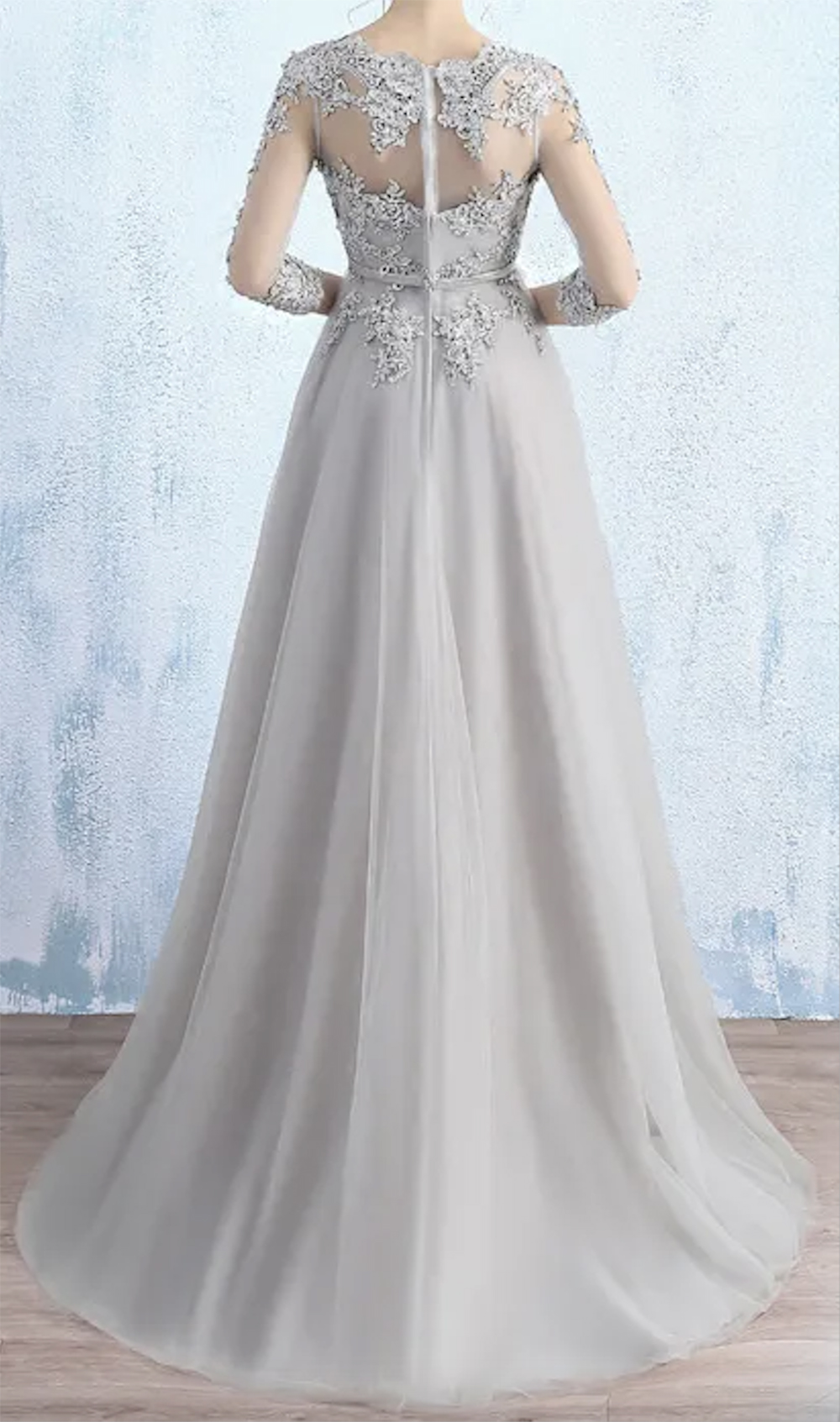 Gorgeous Light Gray Dresses Illusion Sheer With Applique Mor Beading Zipper Back Mother Of The Bride Dresse