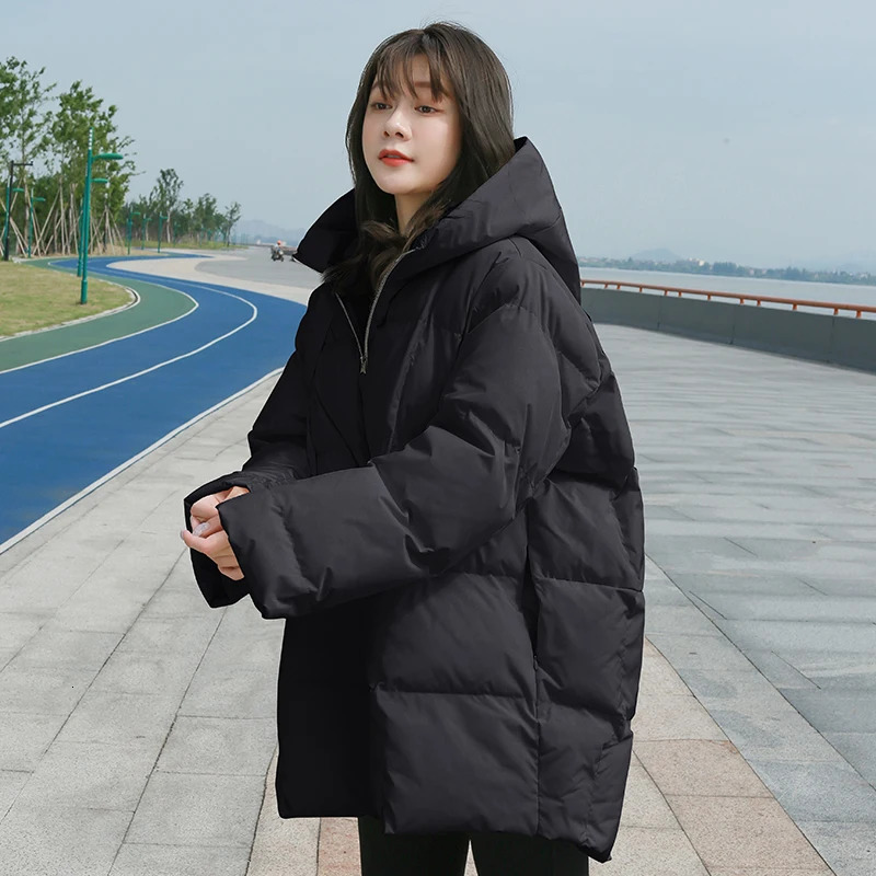 Womens Down Parkas Winter Style Puffer Jackets Women White Zipper Long Down Jacket Woman Korean Loose Hooded Bubble Coats Female 231027