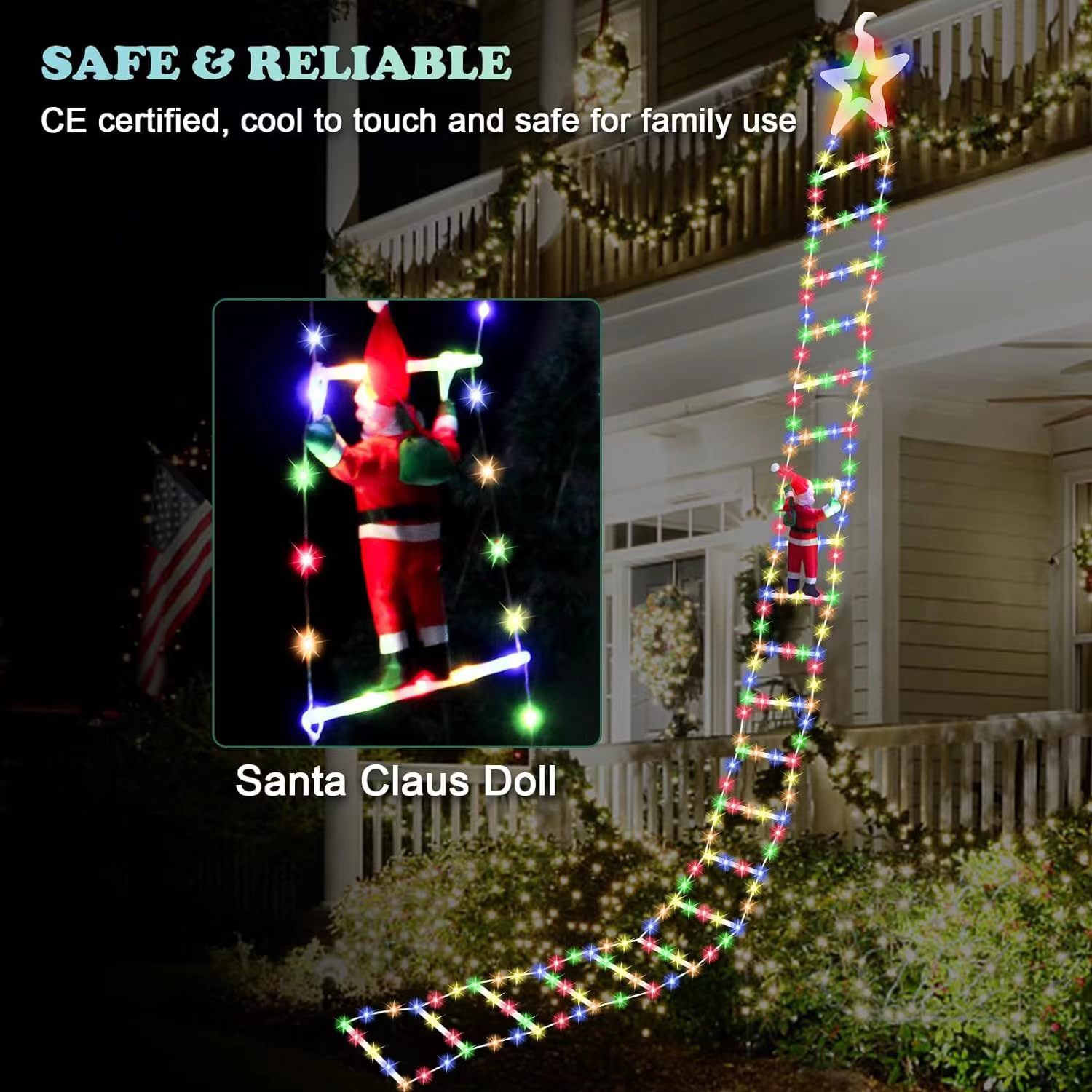 LED Strings USB Christmas Decorations 2023 Ladder Light with Santa Claus Doll for Outdoor Window Garden Navidad Xmas Hanging New Year 2024 Decor