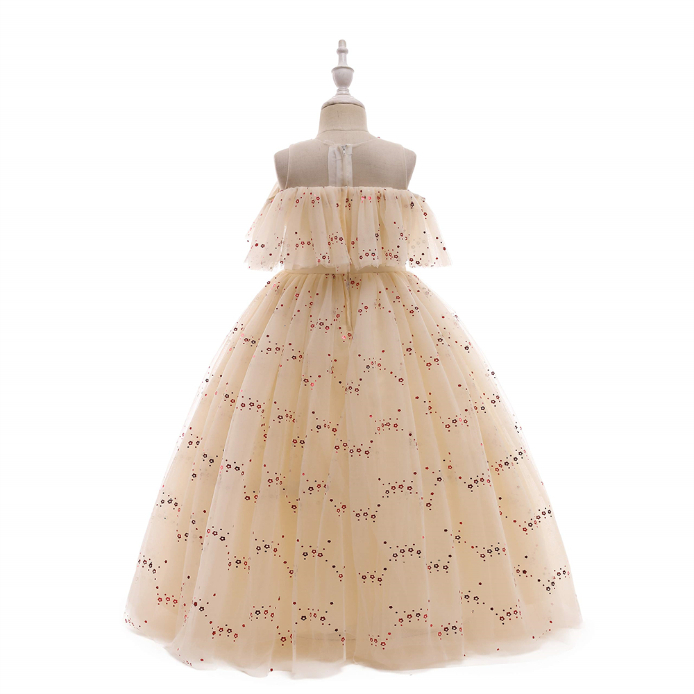 Pretty Princess Girl Dresses Long Sequins Beading Ruffle Ball Gown Tulle Girls Pageant Gown Communion For Wedding Formal Party F11