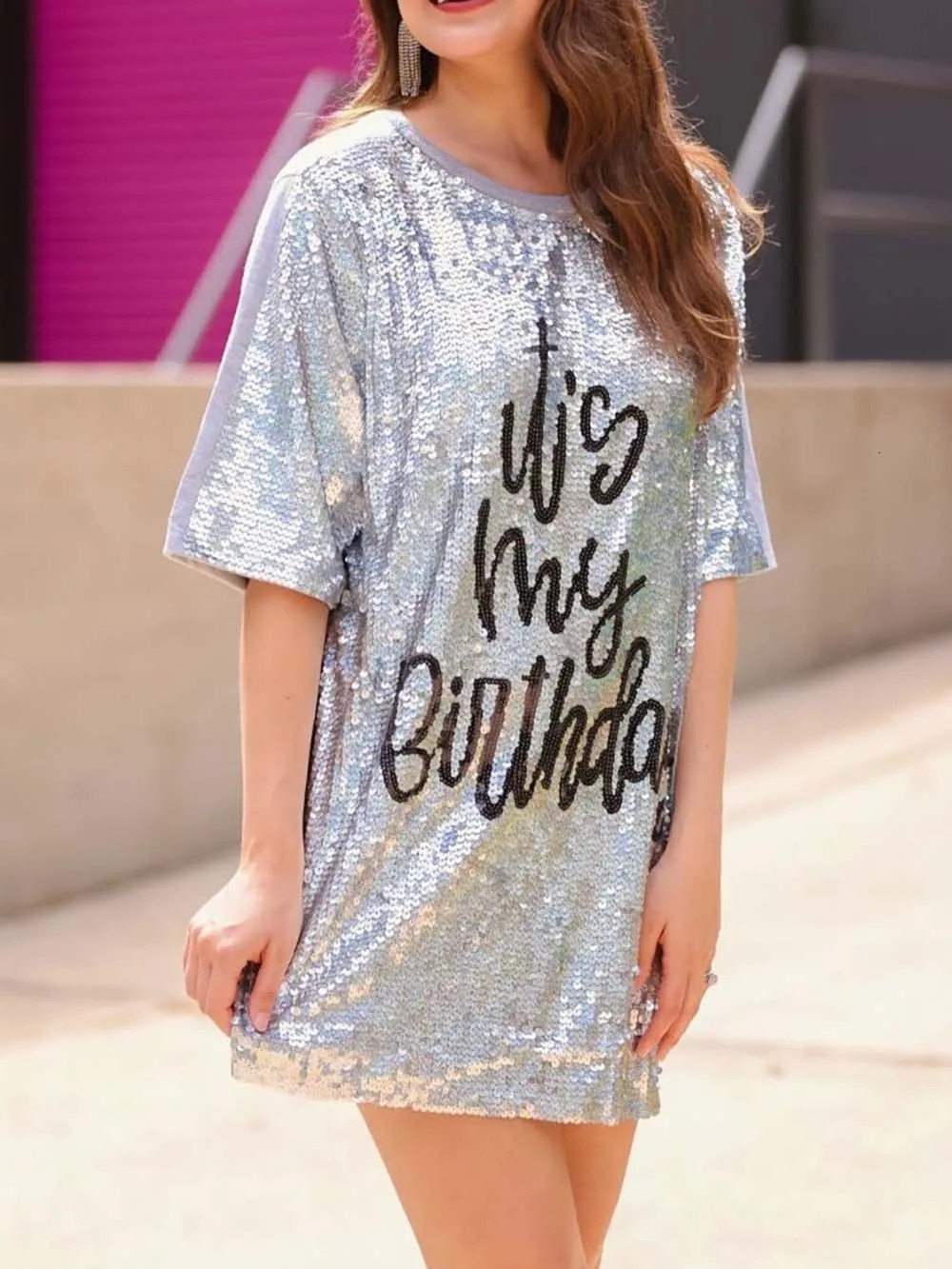 Urban Sexy Dresses Women Its My Birthday Sequin Shirt Dress Ladie Party Wear Queen Of Sparkle Sequin Jersey Dress 231027