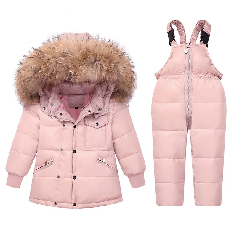 Down Coat OLEKID 2023 Winter Children Clothing Set Real Fur Jacket For Girl Boy Parka Overalls Snowsuit 15 Years Kids Outerwear 231027