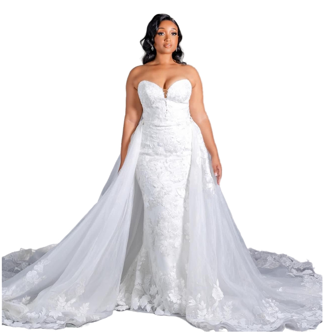 2023 Nov Arabic Aso Ebi Plus Size White Mermaid Lace Wedding Dress Detachable Train Vintage Bridal Gowns Dresses ZJ044
