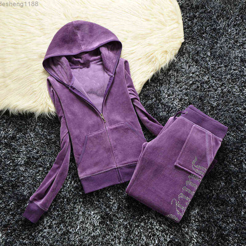 Juicy Womens 2024 Summer Brand Sewing Suit Velvet Tracksuits Velour Women Track Hoodies And Pants Met fallow5587 C260312