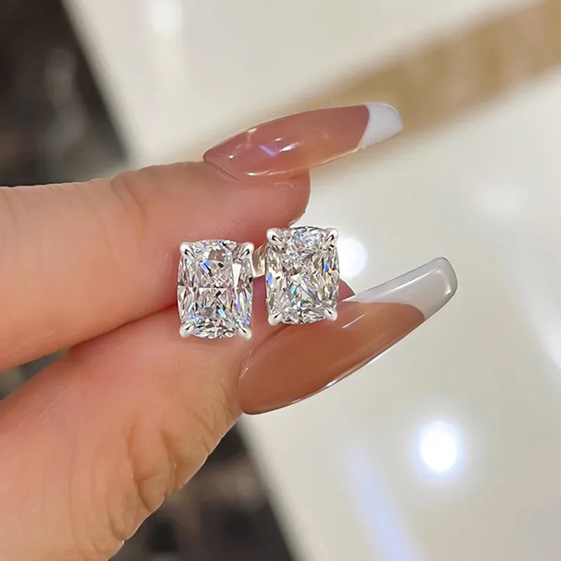 Handmade Simple Fashion Stud Earring Jewelry Solitaire 925 Sterling Silver Cushion Shape 5A Cubic Zircon Party Eternity Women Wedding Earring For Love