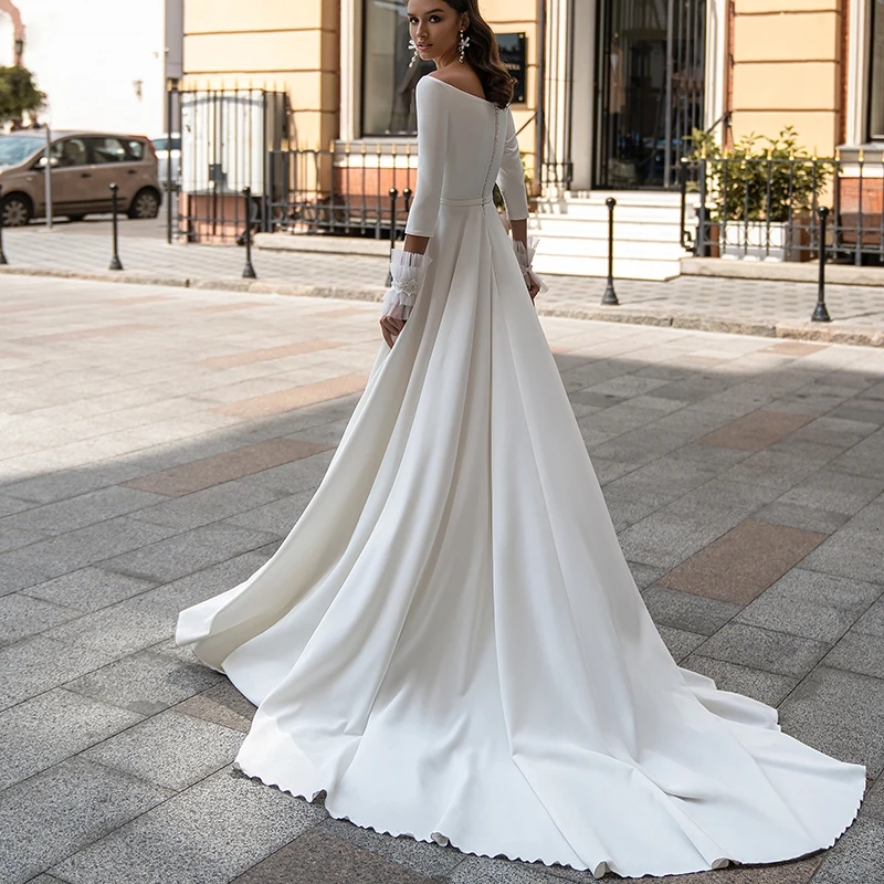2024 Off-Shoulder Strapless Backless Wedding Dress Long Sleeves A-Line Soft Satin Elegant Sweep Train Bridal Gown Vestido de Novia