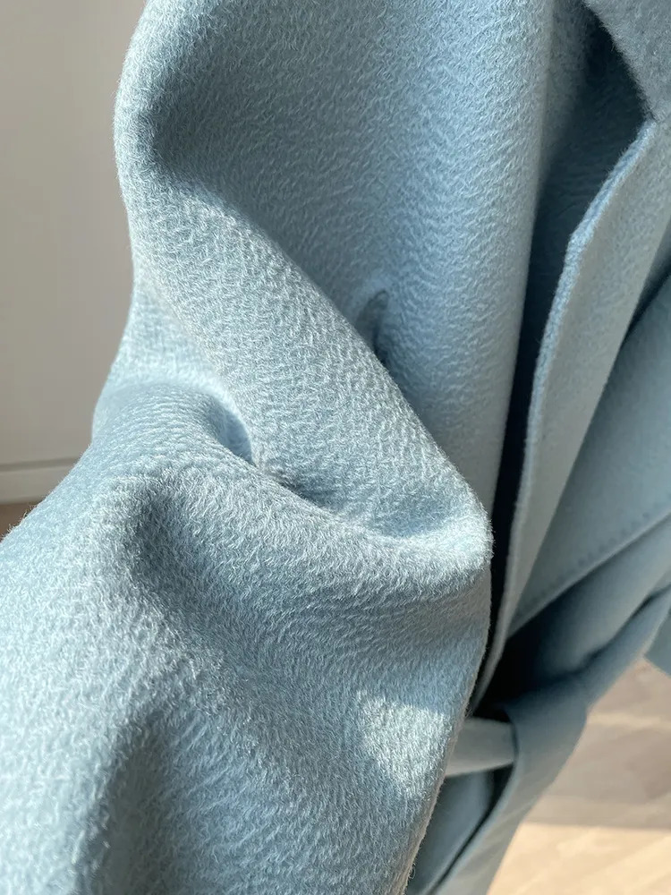 Women's Wool Blends Korean Women Handmade Hepburn Corrugated Water Ripples Coat Double-sided Cashmere Wool Long Woolen Jacket Cashmere Coat Max 2