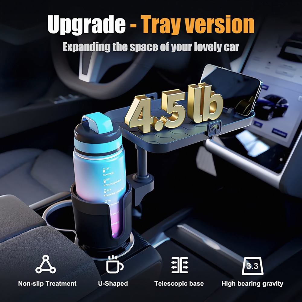 Car Mounts Water Cup Holder Multifunctional 2 in 1 Tray Cup Holder Beverage Holder Mobile Phone Storage Rack Foldable Car Dining Tray