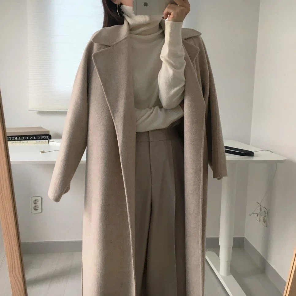 Women's Wool Blends Long Blend Jacket For Woman 2023 Solid Color Coat Batwing Korean Winter Warm Loose Overcoat Mujer Snow Wear 231027