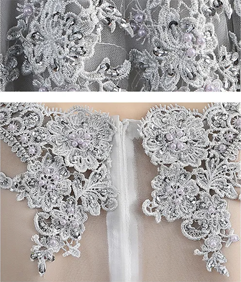 Gorgeous Light Gray Dresses Illusion Sheer With Applique Mor Beading Zipper Back Mother Of The Bride Dresse