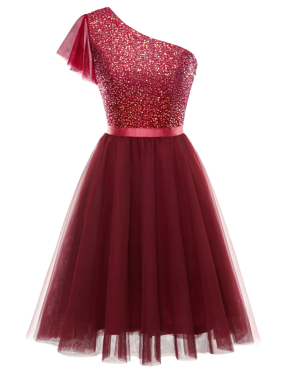 Homecoming Dresses Princess One-Shoulder Sequins Tulle A-Line Cocktail Formal Occasion Birthday Prom Graudation Cocktail Party Gowns H002