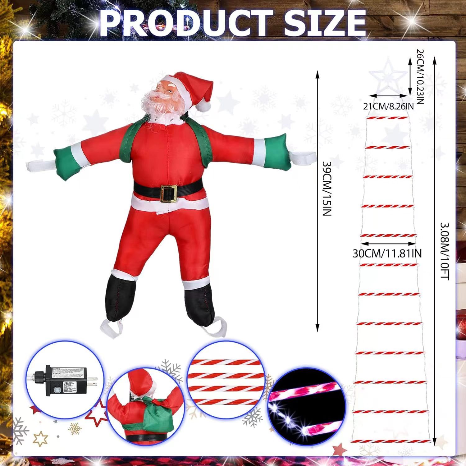 LED Strings USB Christmas Decorations 2023 Ladder Light with Santa Claus Doll for Outdoor Window Garden Navidad Xmas Hanging New Year 2024 Decor