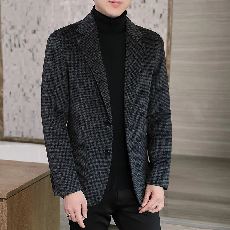 Men's Wool Blends 2023 Autumn Winter Fashion Business Casual Woolen Coats Men Slim Blend Overcoats Male Solid Color Short Jackes 231027