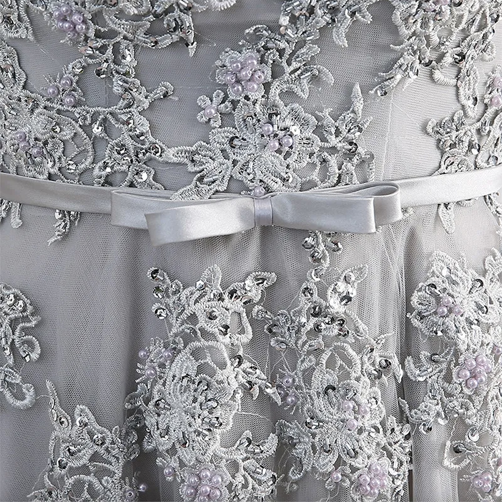 Gorgeous Light Gray Dresses Illusion Sheer With Applique Mor Beading Zipper Back Mother Of The Bride Dresse