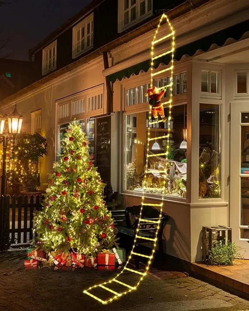 LED Strings USB Christmas Decorations 2023 Ladder Light with Santa Claus Doll for Outdoor Window Garden Navidad Xmas Hanging New Year 2024 Decor