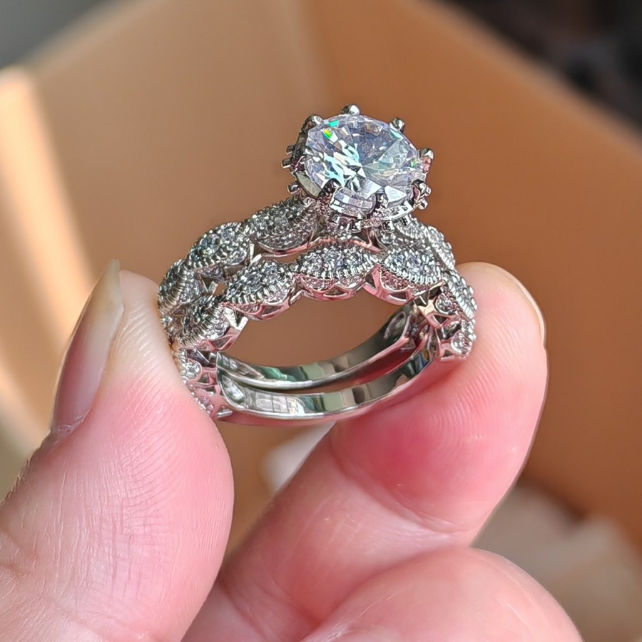Choucong Brand Wedding Rings Vintage Jewelry 925 Sterling Silver Round Cut White Topaz CZ Diamond Gemstones Couple Women Bridal Ring Set For Lover Gif