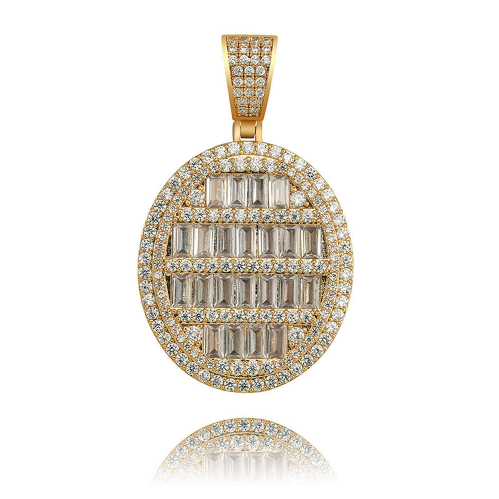 Micro Inlaid Baguette Cubic Zirconia Oval Pendant Necklace Hiphop Men's And Women's Hip Hop Rock Ins Necklaces Jewelry Accessories Bling Gem