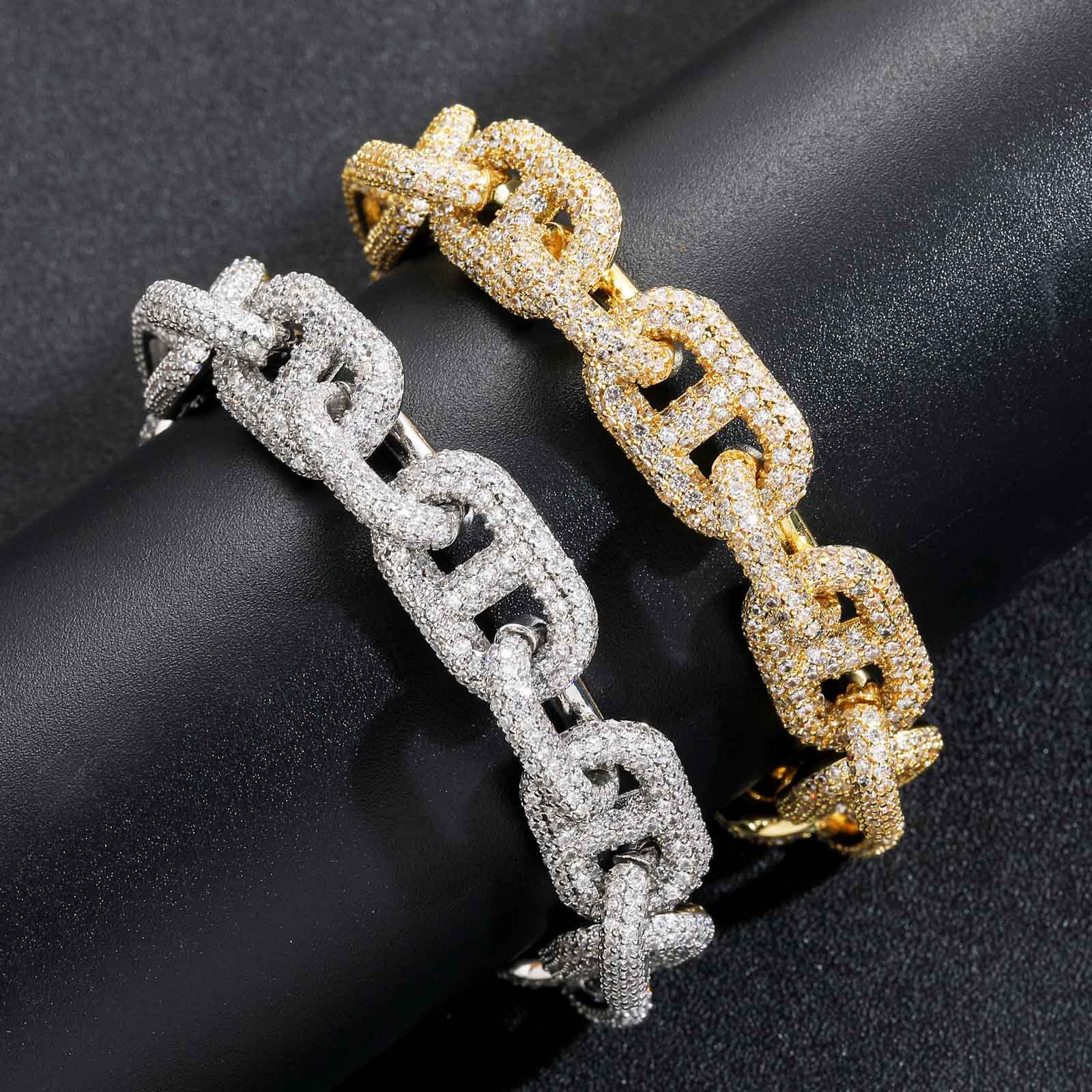 15mm Hip Hop Coffee Beans Chain Pig Nose Cuban Chain Necklace Bracelet 18k Real Gold Plated Cool Men Jewelry Set