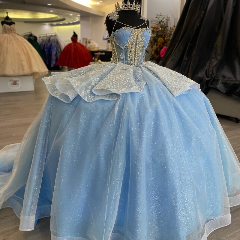 Shiny Off The Shoulder Quinceanera Dresses Tulle Appliques Beading Pearl Lace Up Vestidos De 15 Anos Princess Ball Gown Sweet 16 Dress