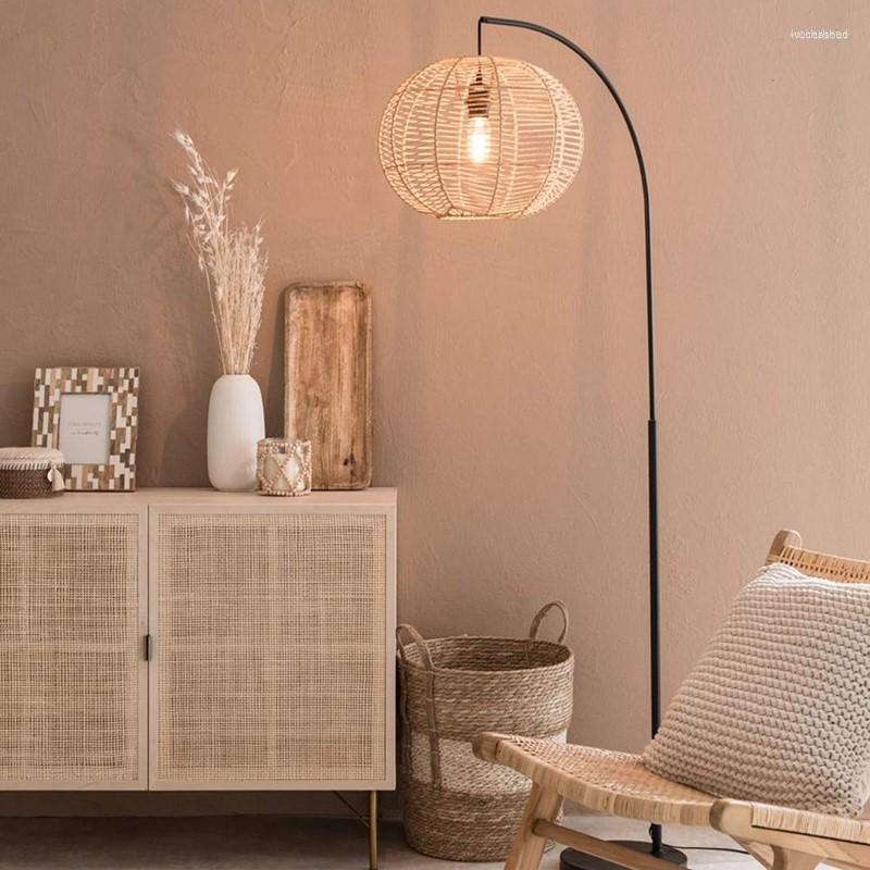 Lamps Floor Handmade Rattan Vintage Standing Lamp For Living Room Sofa Corner Bedroom Study Bedside Light Home Decoration