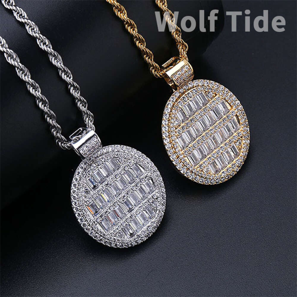 Micro Inlaid Baguette Cubic Zirconia Oval Pendant Necklace Hiphop Men's And Women's Hip Hop Rock Ins Necklaces Jewelry Accessories Bling Gem