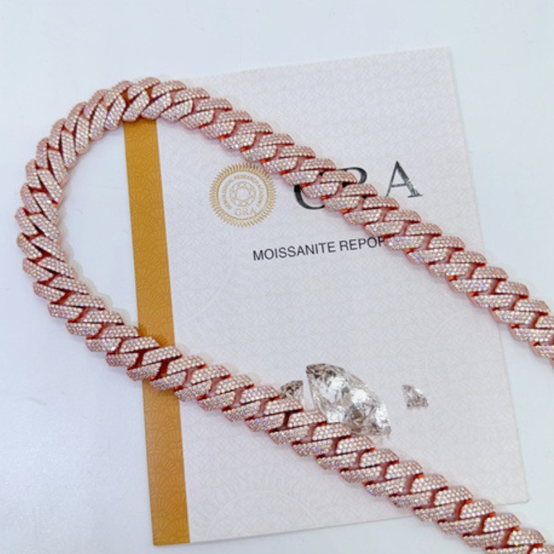 Passed Test 14mm 18-24inch Sterg Sier 3 Rows Bg Moissanite Cuban Chain Necklace 7/8/9inch Bracelet For Women/Men Nice Gift