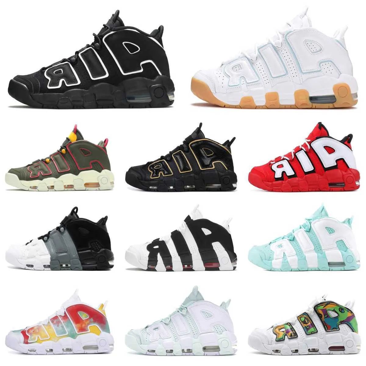 Basketball Shoes Men Women More Uptempos 96 Air Total Max Scottie Pippen White Varsity Red Green Black Bulls University Blue UNC USA UK Designer Trainers Sneakers