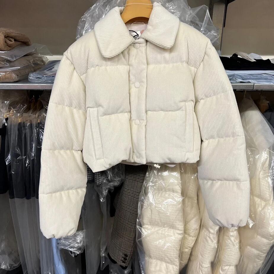 Feeling lapel velvet down jacket for women 2023 winter new m/iu short white duck down bread jacket thickened cotton jacket
