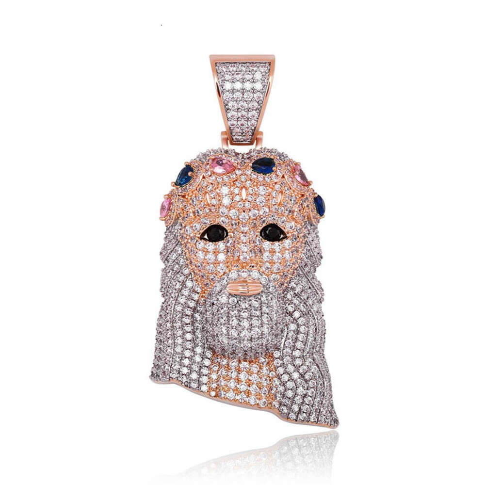 Colorful Diamond Rose Gold Jesus Head Statue Pendant Necklace For Women Men Jewelry Full Sparkling Cubic Zircon Cz Stone Wolf Tide Hip Hop Necklaces R