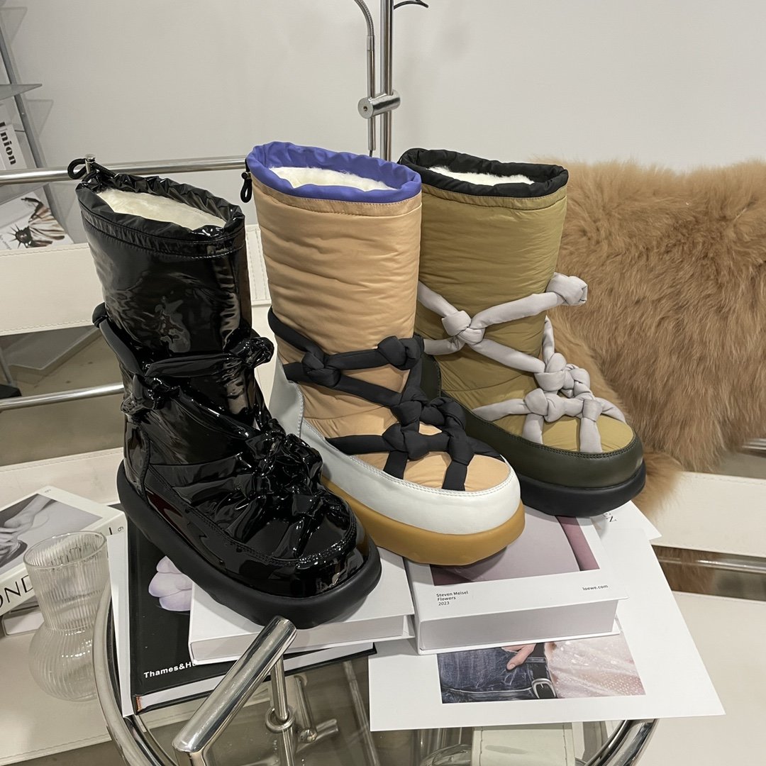 High Quality Knot Design Snow Boots Brand Classic Space snow Boots Ski Thickened Warm Mid-Calf Boots Fashion Round Head Non-Slip Noon Shoes Sinte