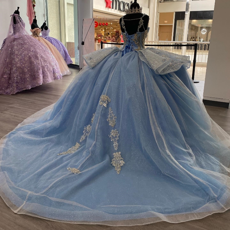 Shiny Off The Shoulder Quinceanera Dresses Tulle Appliques Beading Pearl Lace Up Vestidos De 15 Anos Princess Ball Gown Sweet 16 Dress
