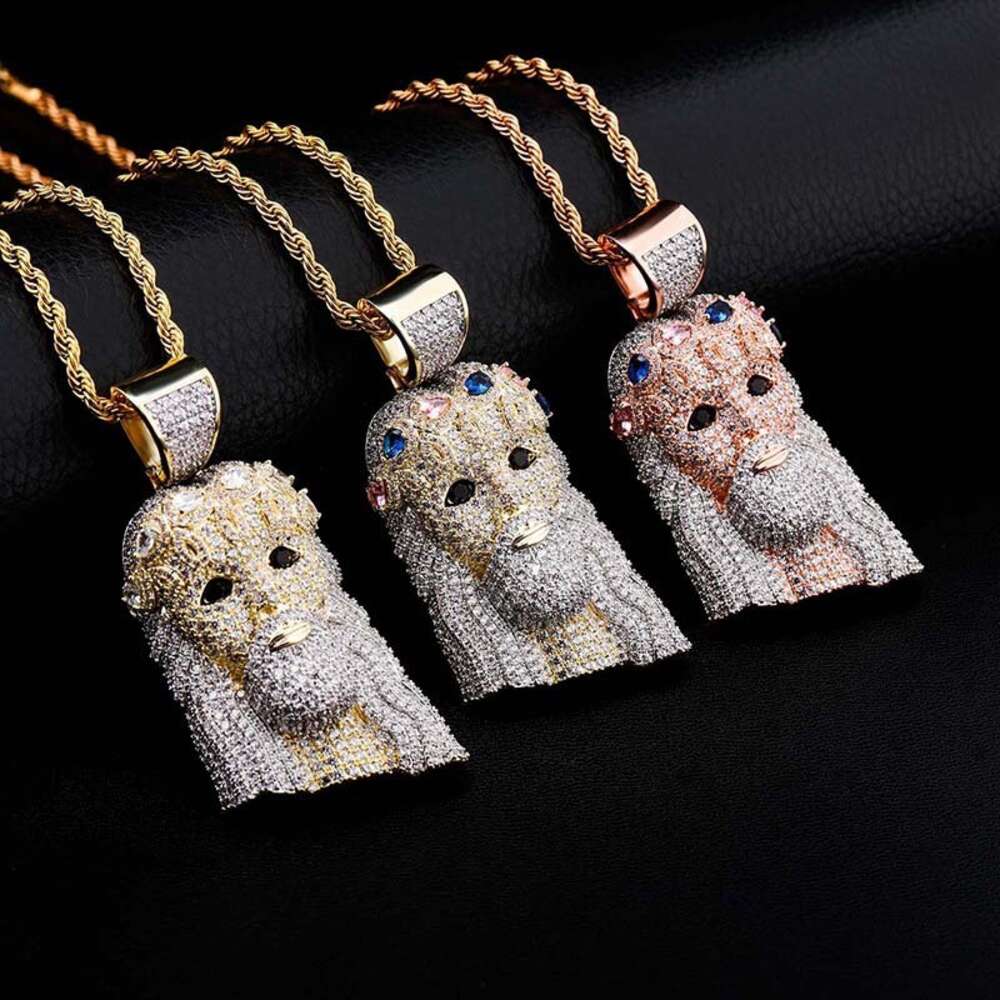 Colorful Diamond Rose Gold Jesus Head Statue Pendant Necklace For Women Men Jewelry Full Sparkling Cubic Zircon Cz Stone Wolf Tide Hip Hop Necklaces R