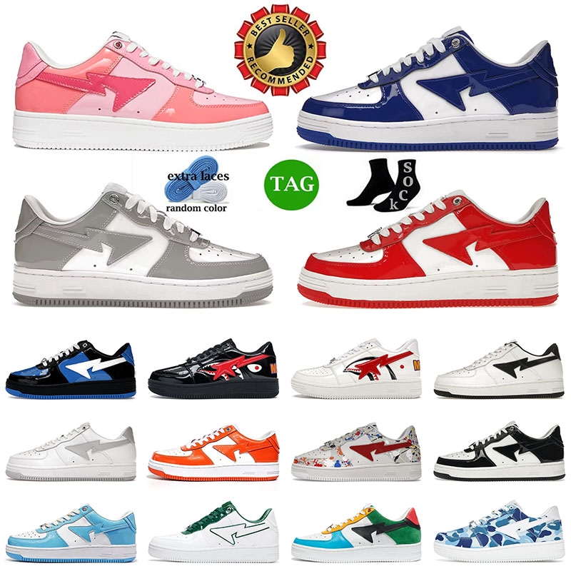 Bapestaes Men SK8 STA Low Designer Shoes ABC Camo Patent Leather JJJJound Sports Women Trainers Pastel White Black Pink Orange Paint Bapess Casual Sneakers Size 36-45