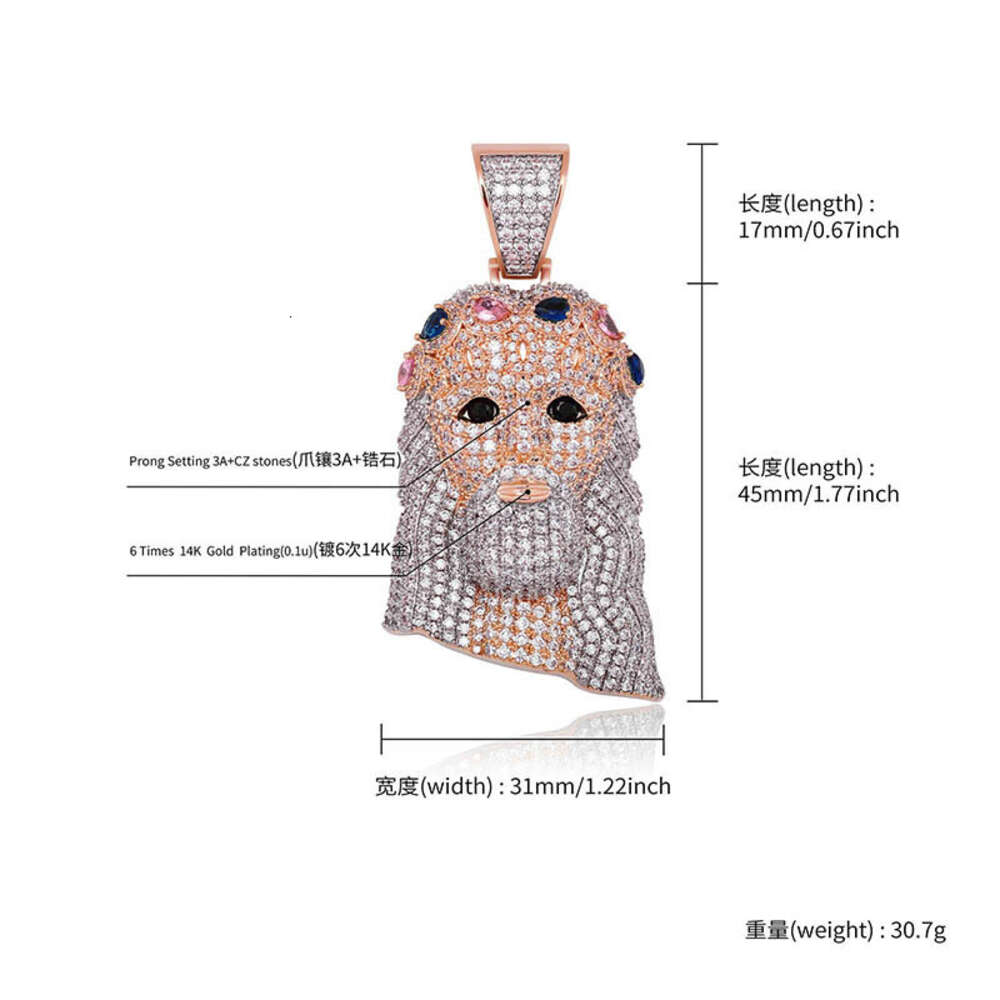 Colorful Diamond Rose Gold Jesus Head Statue Pendant Necklace For Women Men Jewelry Full Sparkling Cubic Zircon Cz Stone Wolf Tide Hip Hop Necklaces R