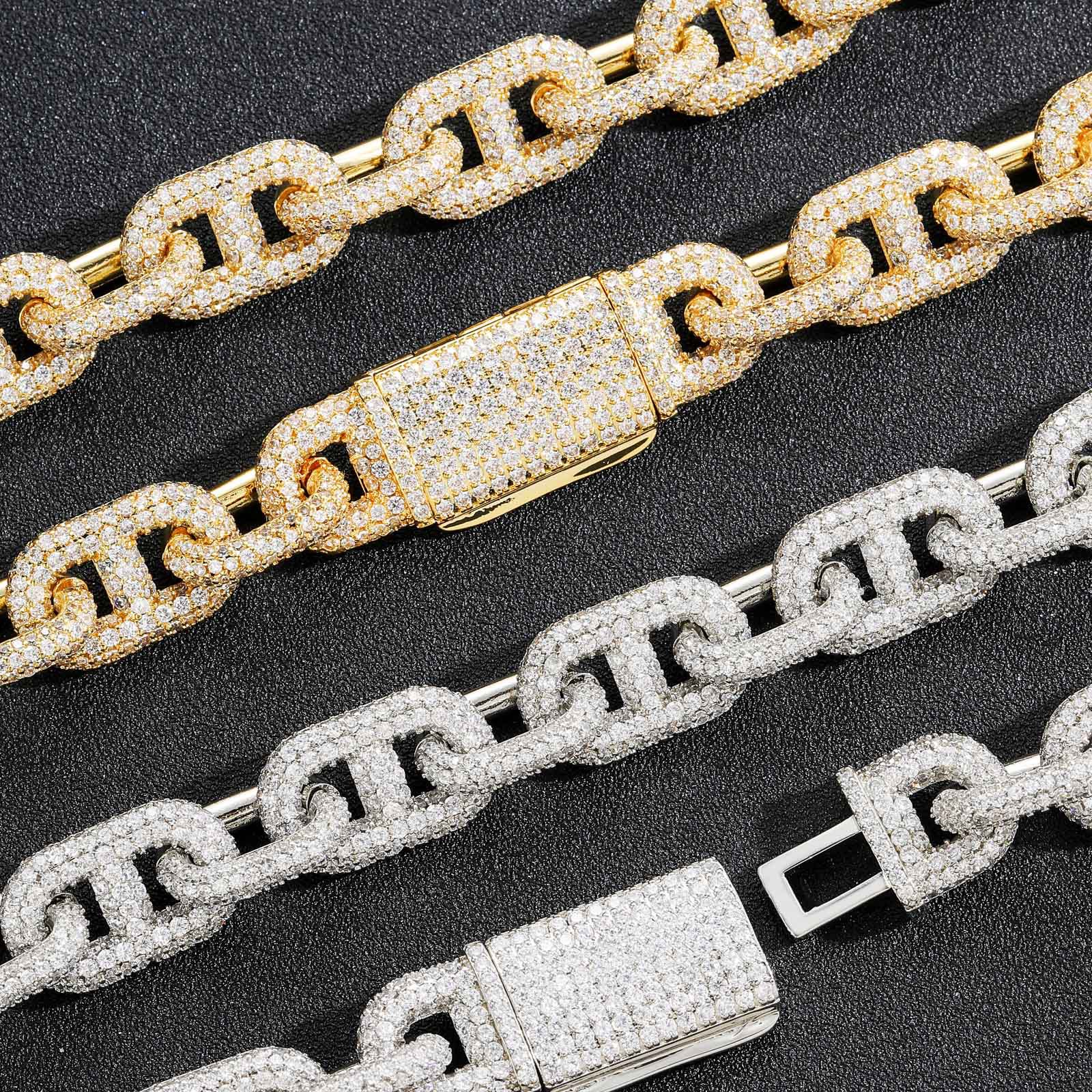 15mm Hip Hop Coffee Beans Chain Pig Nose Cuban Chain Necklace Bracelet 18k Real Gold Plated Cool Men Jewelry Set