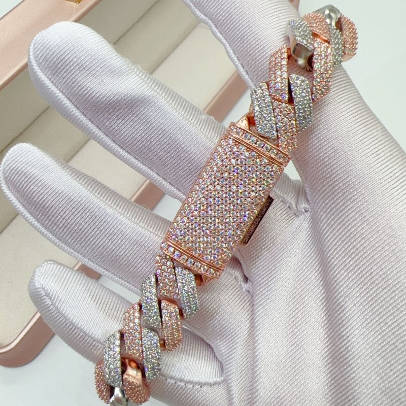 Passed Test 14mm 18-24inch Sterg Sier 3 Rows Bg Moissanite Cuban Chain Necklace 7/8/9inch Bracelet For Women/Men Nice Gift