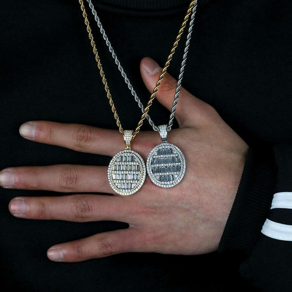 Micro Inlaid Baguette Cubic Zirconia Oval Pendant Necklace Hiphop Men's And Women's Hip Hop Rock Ins Necklaces Jewelry Accessories Bling Gem