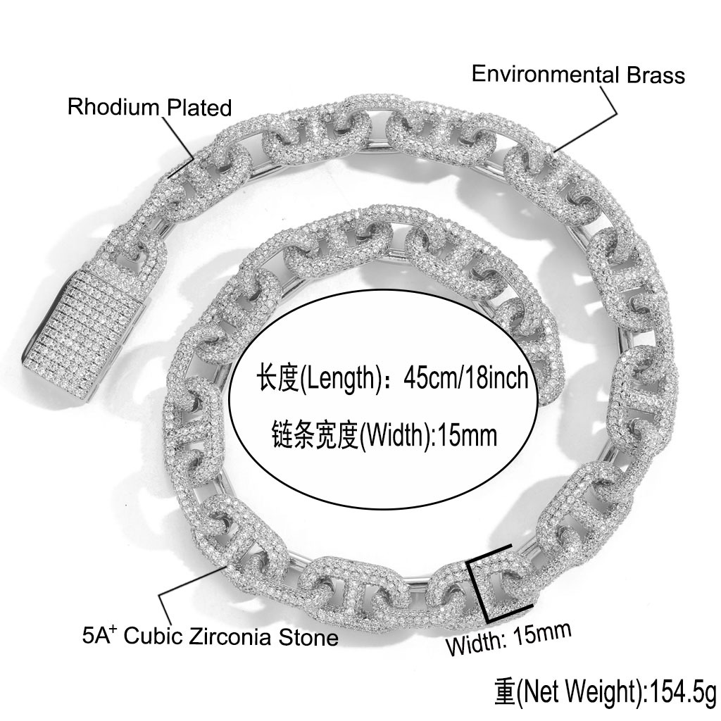 15mm Hip Hop Coffee Beans Chain Pig Nose Cuban Chain Necklace Bracelet 18k Real Gold Plated Cool Men Jewelry Set