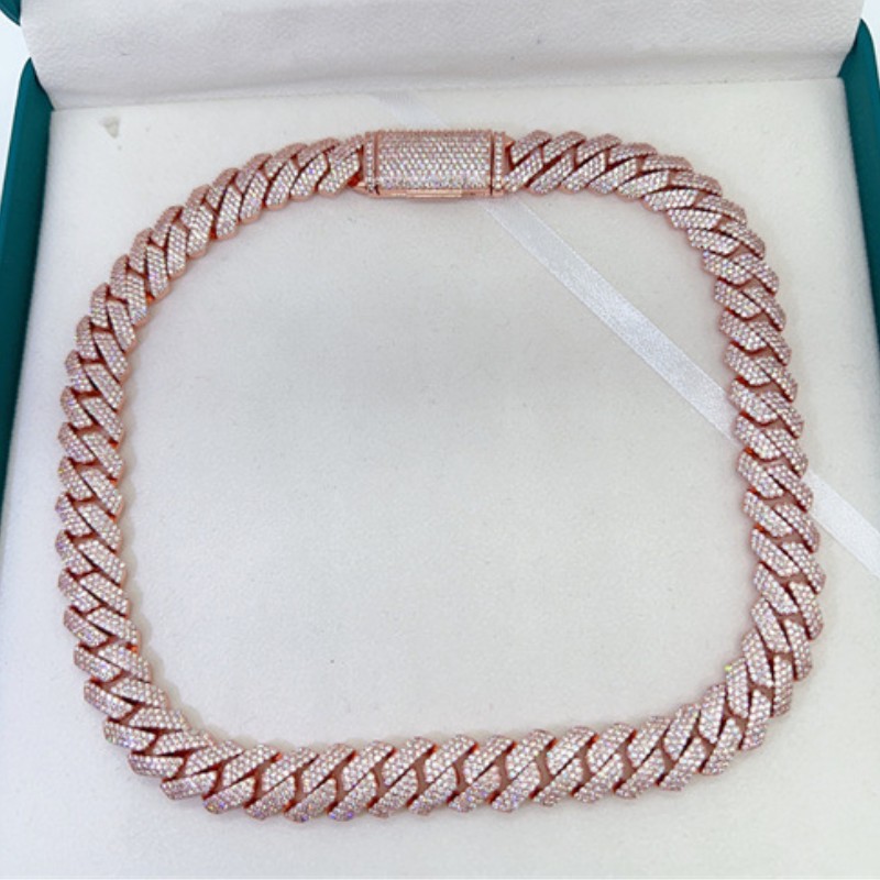 Passed Test 14mm 18-24inch Sterg Sier 3 Rows Bg Moissanite Cuban Chain Necklace 7/8/9inch Bracelet For Women/Men Nice Gift