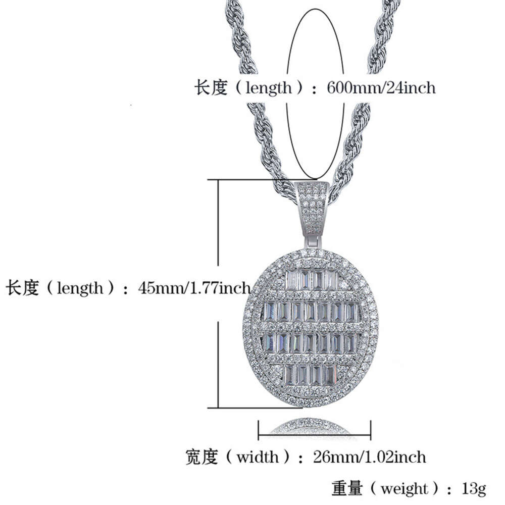 Micro Inlaid Baguette Cubic Zirconia Oval Pendant Necklace Hiphop Men's And Women's Hip Hop Rock Ins Necklaces Jewelry Accessories Bling Gem